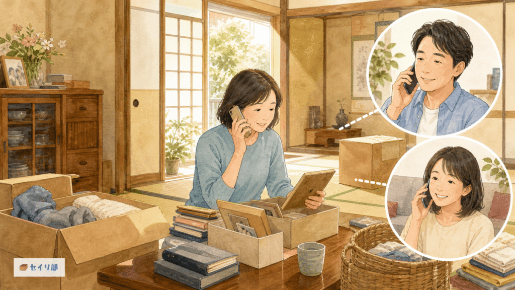 お互いに納得して実家の片付けについて話し合う兄弟