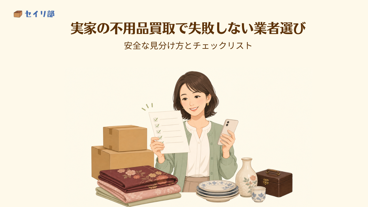 実家の不用品買取で安全な業者を選ぶためのチェックリストを確認する女性