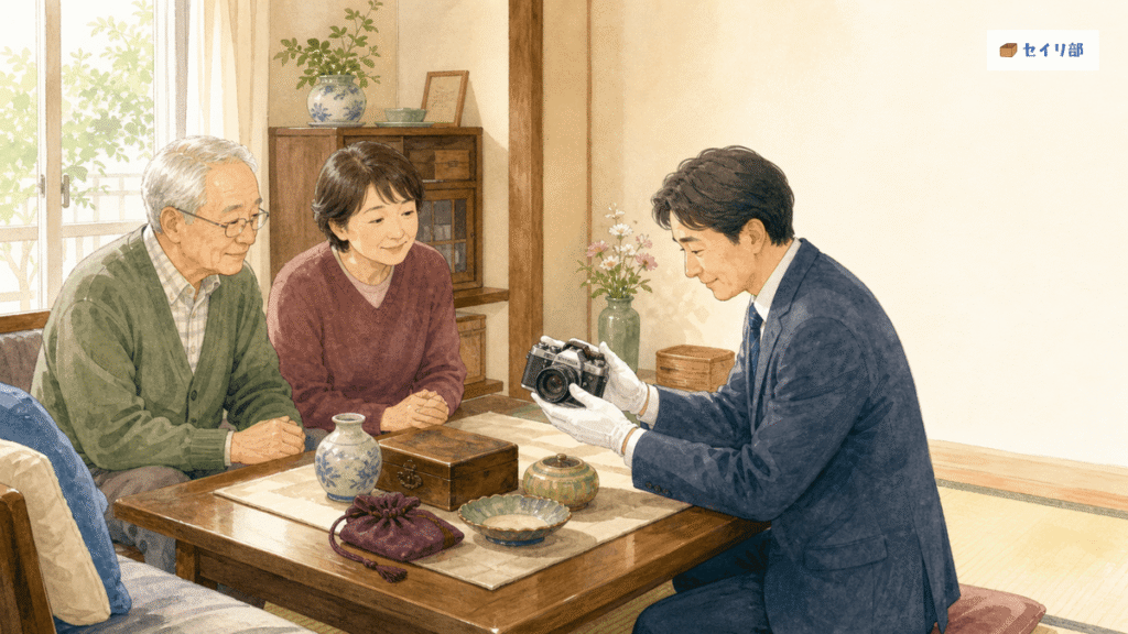 家族が立ち会う中で行われる安心な出張査定の様子