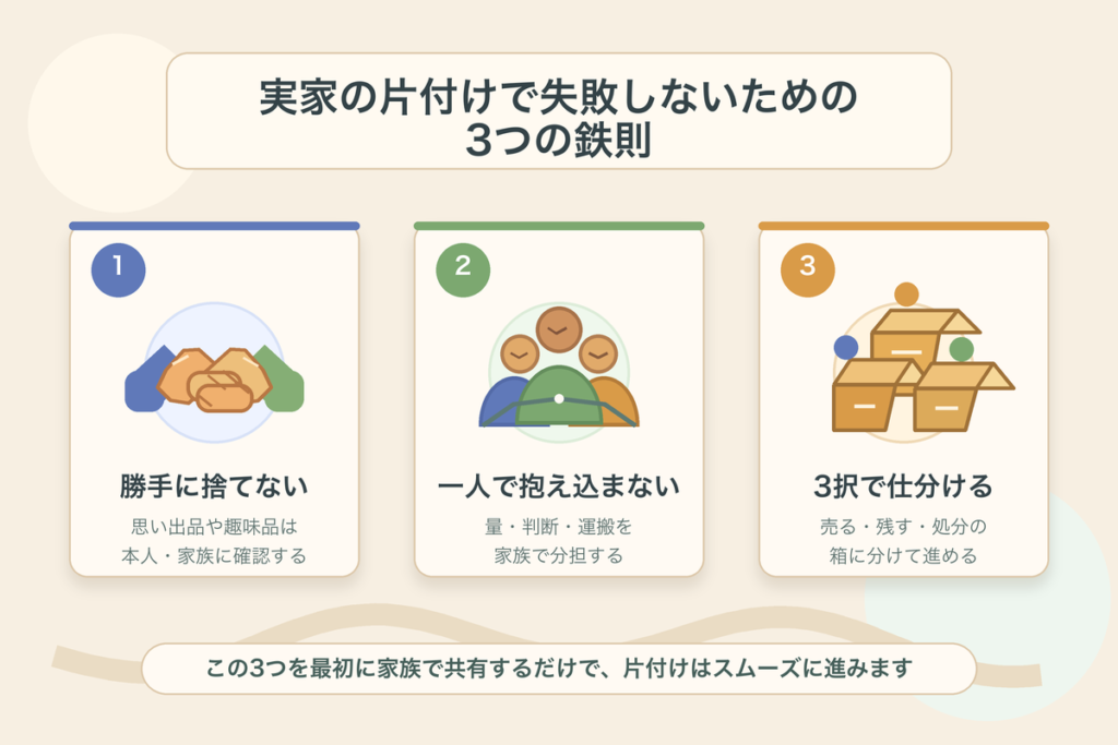 実家の片付けを失敗しないための3つの鉄則