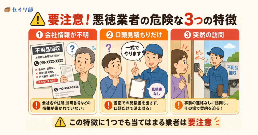 絶対に避けるべき悪徳不用品回収業者の3つの特徴